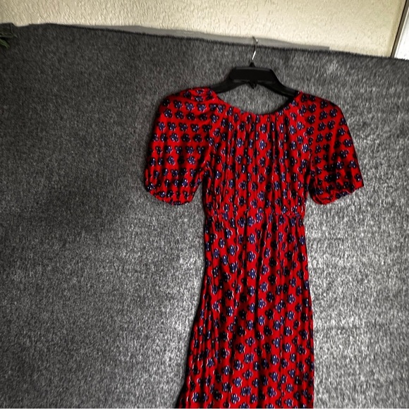 Off The Shoulder Floral Maxi Red Floral Prairie Dress Vintage boho - Picture 11 of 12